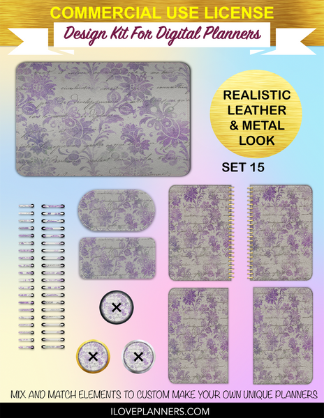 Lavender Ephemera Digital Planners, Spirals, Coils, Customize Your Digital Planners, Commercial Use OK, Digital Planners, Digital Journals, Compatible for PC, Mac, CANVA. #75