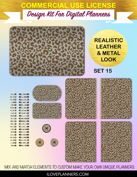 Gold & Glitter Cheetah Cover Kit for Digital Planners, Spirals, Coils, Customize Your Digital Planners, Commercial Use OK, Digital Planners, Digital Journals, Compatible for PC, Mac, Canva. #125