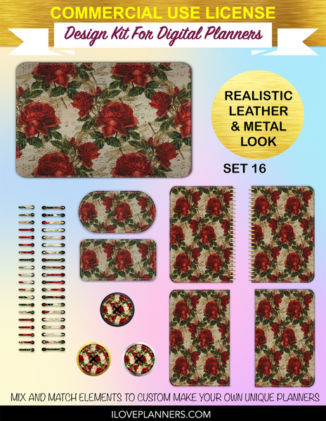 Dragonflies and Roses Digital Planners, Spirals, Coils, Customize Your Digital Planners, Commercial Use OK, Digital Planners, Digital Journals, Compatible for PC, Mac, CANVA. #33