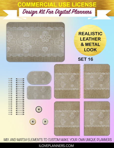 Lace & Linen Cover Kit for Digital Planners, Spirals, Coils, Customize Your Digital Planners, Commercial Use OK, Digital Planners, Digital Journals, Compatible for PC, Mac, Canva. #107