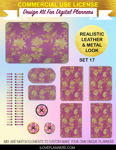 Magenta and Gold Digital Planners, Spirals, Coils, Customize Your Digital Planners, Commercial Use OK, Digital Planners, Digital Journals, Compatible for PC, Mac, CANVA. #77