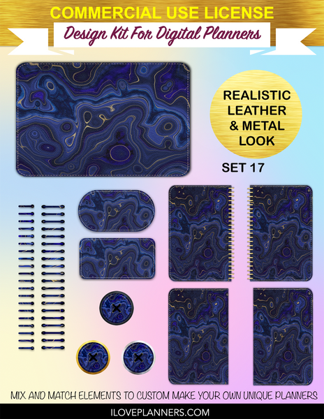 Lapis Lazuli Digital Planners, Spirals, Coils, Customize Your Digital Planners, Commercial Use OK, Digital Planners, Digital Journals, Compatible for PC, Mac, CANVA. #66
