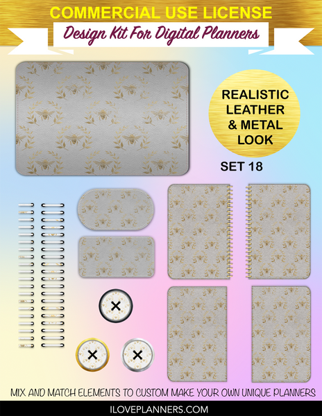 Distressed Golden Bee Digital Planners, Spirals, Coils, Customize Your Digital Planners, Commercial Use OK, Digital Planners, Digital Journals, Compatible for PC, Mac, CANVA. #43