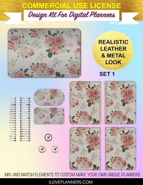 Shabby Chic Backgrounds Design Kit for Digital Planners, Cover Kit, Spirals, Coils, Customize Your Digital Planners, Commercial Use OK, Digital Planners, Digital Journals, Compatible for PC, Mac, CANVA. #150