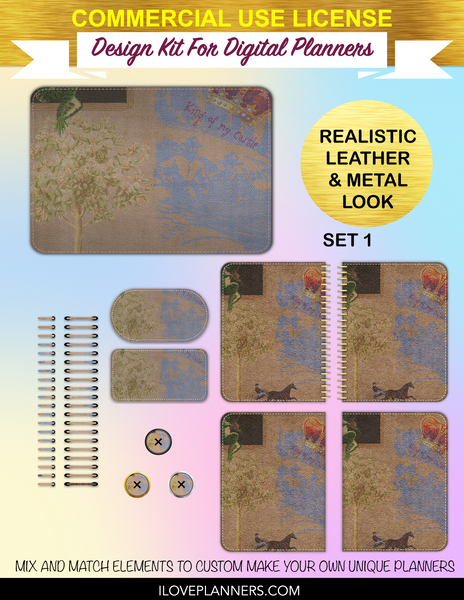 Blue Steampunk Scrapbook Cover Kit for Digital Planners, Spirals, Coils, Customize Your Digital Planners, Commercial Use OK, Digital Planners, Digital Journals, Compatible for PC, Mac, Canva. #115