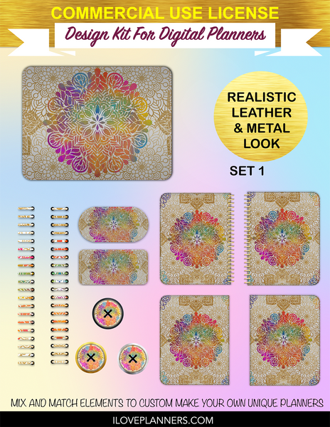 Mandala Pattern Scrapbook Cover Kit for Digital Planners, Spirals, Coils, Customize Your Digital Planners, Commercial Use OK, Digital Planners, Digital Journals, Compatible for PC, Mac, CANVA. #14