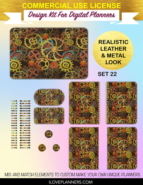 Steampunk Seamles Digital Paper Cover Kit for Digital Planners, Spirals, Coils, Customize Your Digital Planners, Commercial Use OK, Digital Planners, Digital Journals, Compatible for PC, Mac, CANVA. #141
