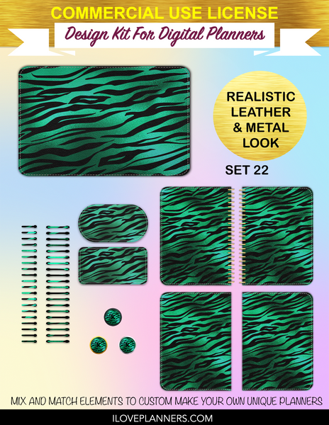 Emerald and Gold Safari Digital Planners, Spirals, Coils, Customize Your Digital Planners, Commercial Use OK, Digital Planners, Digital Journals, Compatible for PC, Mac, CANVA. #34