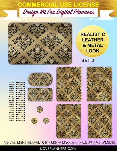 Gold Gothic Digital Paper Cover Kit for Digital Planners, Spirals, Coils, Customize Your Digital Planners, Commercial Use OK, Digital Planners, Digital Journals, Compatible for PC, Mac, CANVA. #137