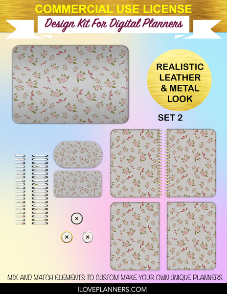Shabby Chic Backgrounds Design Kit for Digital Planners, Cover Kit, Spirals, Coils, Customize Your Digital Planners, Commercial Use OK, Digital Planners, Digital Journals, Compatible for PC, Mac, CANVA. #150