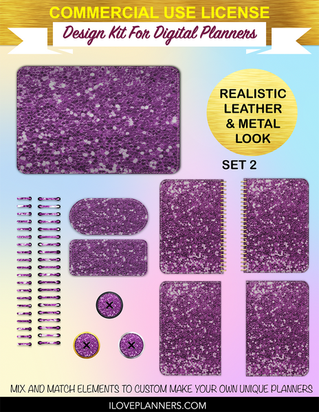 Purple Lovers Chunky Glitter Cover Kit for Digital Planners, Spirals, Coils, Customize Your Digital Planners, Commercial Use OK, Digital Planners, Digital Journals, Compatible for PC, Mac, Canva. #16