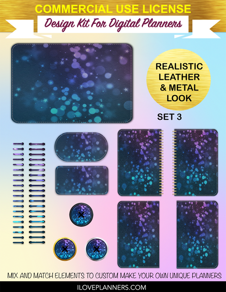 Bokeh Stars Digital Planners, Spirals, Coils, Customize Your Digital Planners, Commercial Use OK, Digital Planners, Digital Journals, Compatible for PC, Mac, CANVA. #71