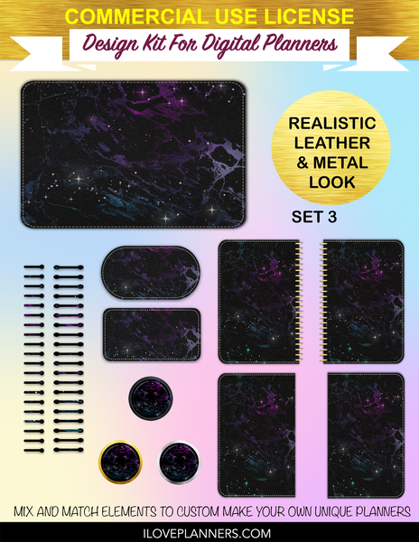 Marble Galaxy Digital Planners, Spirals, Coils, Customize Your Digital Planners, Commercial Use OK, Digital Planners, Digital Journals, Compatible for PC, Mac, CANVA. #65