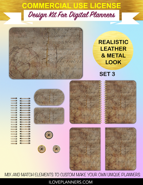 Steampunk Vintage Antique Cover Kit for Digital Planners, Spirals, Coils, Customize Your Digital Planners, Commercial Use OK, Digital Planners, Digital Journals, Compatible for PC, Mac, Canva. #113