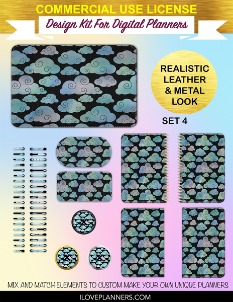 Iridescent Clouds Digital Planners, Spirals, Coils, Customize Your Digital Planners, Commercial Use OK, Digital Planners, Digital Journals, Compatible for PC, Mac, CANVA. #26