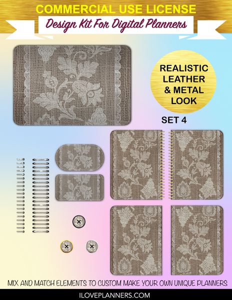 Lace & Linen Cover Kit for Digital Planners, Spirals, Coils, Customize Your Digital Planners, Commercial Use OK, Digital Planners, Digital Journals, Compatible for PC, Mac, Canva. #107