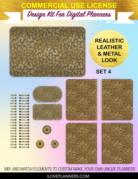 Gold & Glitter Cheetah Cover Kit for Digital Planners, Spirals, Coils, Customize Your Digital Planners, Commercial Use OK, Digital Planners, Digital Journals, Compatible for PC, Mac, Canva. #125