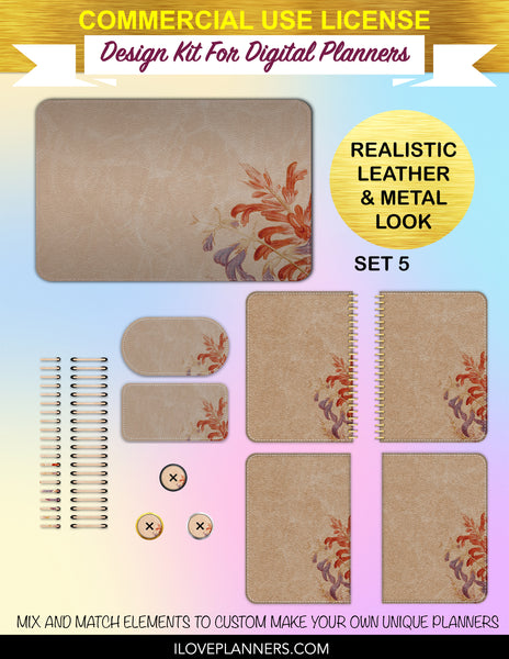 Floral Textured Scrapbook Cover Kit for Digital Planners, Spirals, Coils, Customize Your Digital Planners, Commercial Use OK, Digital Planners, Digital Journals, Compatible for PC, Mac, CANVA. #134