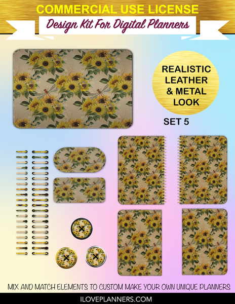 Dragonflies Sunflower Digital Pattern for Digital Planners, Spirals, Coils, Customize Your Digital Planners, Commercial Use OK, Digital Planners, Digital Journals, Compatible for PC, Mac, CANVA #12