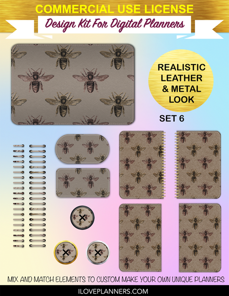 Princess Bee Digital Planners, Spirals, Coils, Customize Your Digital Planners, Commercial Use OK, Digital Planners, Digital Journals, Compatible for PC, Mac, CANVA. #44