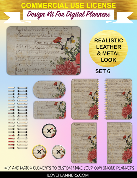 Vintage Music Digital Planners, Spirals, Coils, Customize Your Digital Planners, Commercial Use OK, Digital Planners, Digital Journals, Compatible for PC, Mac, CANVA. #70