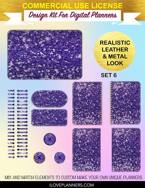 Purple Lovers Chunky Glitter Cover Kit for Digital Planners, Spirals, Coils, Customize Your Digital Planners, Commercial Use OK, Digital Planners, Digital Journals, Compatible for PC, Mac, Canva. #16