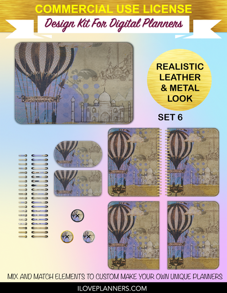 Blue Steampunk Scrapbook Cover Kit for Digital Planners, Spirals, Coils, Customize Your Digital Planners, Commercial Use OK, Digital Planners, Digital Journals, Compatible for PC, Mac, Canva. #115