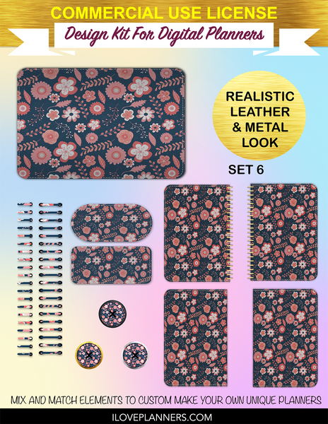 Navy and Coral Seamless Vector Cover Kit for Digital Planners, Spirals, Coils, Customize Your Digital Planners, Commercial Use OK, Digital Planners, Digital Journals, Compatible for PC, Mac, CANVA. #15