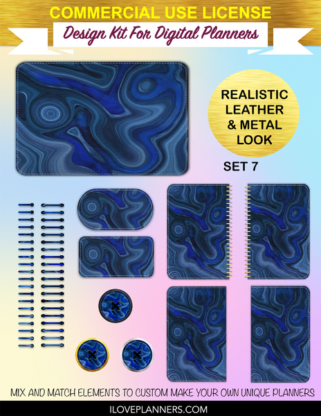 Lapis Lazuli Digital Planners, Spirals, Coils, Customize Your Digital Planners, Commercial Use OK, Digital Planners, Digital Journals, Compatible for PC, Mac, CANVA. #66