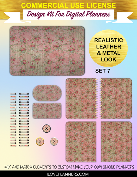 Vintage Spring Floral Cover Kit for Digital Planners, Spirals, Coils, Customize Your Digital Planners, Commercial Use OK, Digital Planners, Digital Journals, Compatible for PC, Mac, Canva. #130