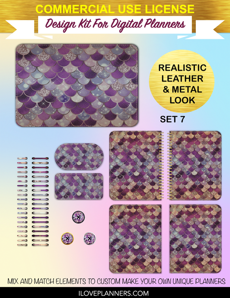Bokeh Mermaid Cover Kit for Digital Planners, Spirals, Coils, Customize Your Digital Planners, Commercial Use OK, Digital Planners, Digital Journals, Compatible for PC, Mac, Canva. #121