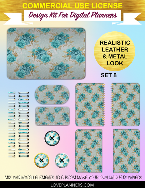 Blue Bee Digital Planners, Cover Kit, Spirals, Coils, Customize Your Digital Planners, Commercial Use OK, Digital Planners, Digital Journals, Compatible for PC, Mac, CANVA. #90