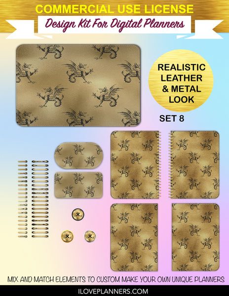 Gold Gothic Digital Paper Cover Kit for Digital Planners, Spirals, Coils, Customize Your Digital Planners, Commercial Use OK, Digital Planners, Digital Journals, Compatible for PC, Mac, CANVA. #137