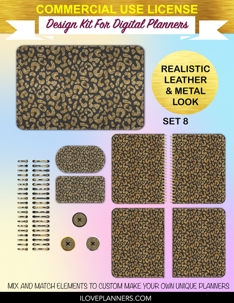 Gold & Glitter Cheetah Cover Kit for Digital Planners, Spirals, Coils, Customize Your Digital Planners, Commercial Use OK, Digital Planners, Digital Journals, Compatible for PC, Mac, Canva. #125