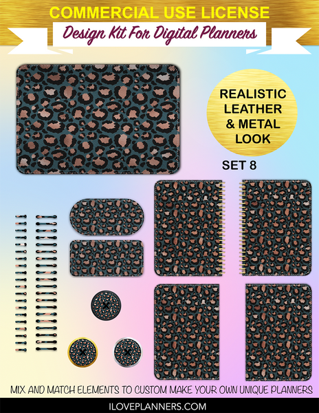 Rose Gold Leopard Cover Kit for Digital Planners, Spirals, Coils, Customize Your Digital Planners, Commercial Use OK, Digital Planners, Digital Journals, Compatible for PC, Mac, Canva. #20