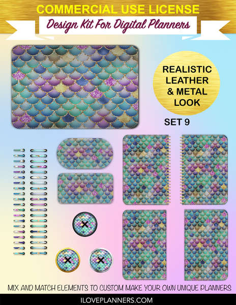 Multicolor Mermaid Scales Digital Planners, Spirals, Coils, Customize Your Digital Planners, Commercial Use OK, Digital Planners, Digital Journals, Compatible for PC, Mac, CANVA. #78