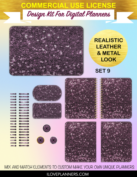 Large Glitter Cover Kit for Digital Planners, Spirals, Coils, Customize Your Digital Planners, Commercial Use OK, Digital Planners, Digital Journals, Compatible for PC, Mac, Canva. #122