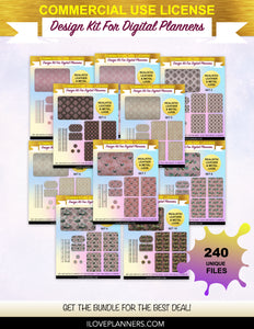 Vintage Pink Hummingbirds Design Kit for Digital Planners, Cover Kit, Spirals, Coils, Customize Your Digital Planners, Commercial Use OK, Digital Planners, Digital Journals, Compatible for PC, Mac, CANVA. #146