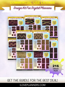Burgundy and Gold Tiger Digital Planners, Cover Kit, Spirals, Coils, Customize Your Digital Planners, Commercial Use OK, Digital Planners, Digital Journals, Compatible for PC, Mac, CANVA. #152
