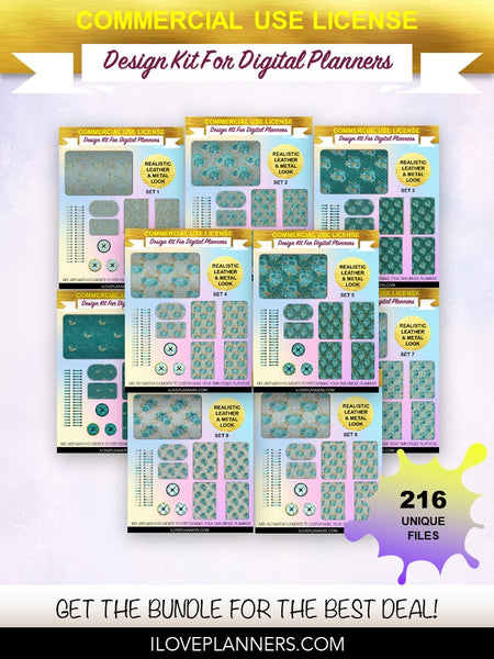 Blush and Turquoise Gothic Digital Planners, Cover Kit, Spirals, Coils, Customize Your Digital Planners, Commercial Use OK, Digital Planners, Digital Journals, Compatible for PC, Mac, CANVA. #91