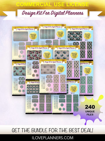 Blush and Turquoise Gothic Digital Planners, Cover Kit, Spirals, Coils, Customize Your Digital Planners, Commercial Use OK, Digital Planners, Digital Journals, Compatible for PC, Mac, CANVA. #91