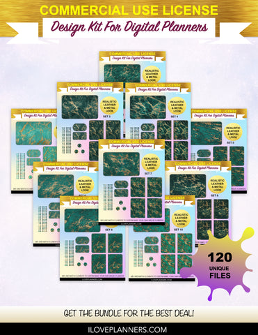 Teal and Gold Marble Cover Kit for Digital Planners, Spirals, Coils, Customize Your Digital Planners, Commercial Use OK, Digital Planners, Digital Journals, Compatible for PC, Mac, CANVA. #101