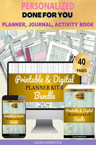 PERSONALIZED DONE FOR YOU 40 PAGES MIX AND MATCH PLANNER, JOURNAL, ACTIVITY BOOK, COMMERCIAL USE