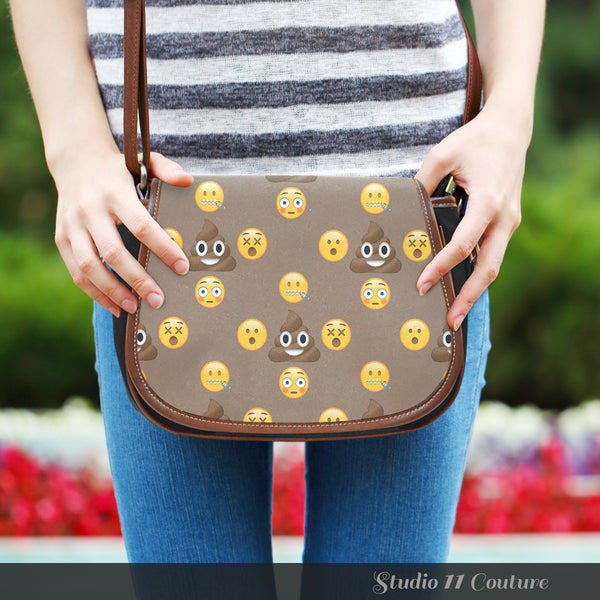 Emojis Poo Crossbody Shoulder Canvas Leather Saddle Bag