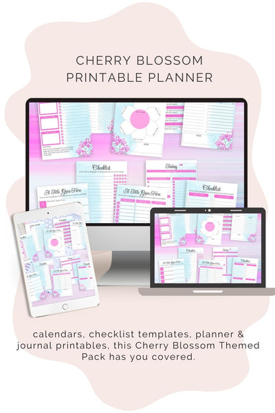 Cherry Blossom Printable Planner, Calendar, Checklist, templates, Journal. R335
