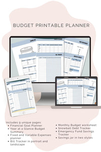 Budget Printable Planner, Financial Goal, Expenses, Bill Tracker, Monthly Budget, Savings. R337