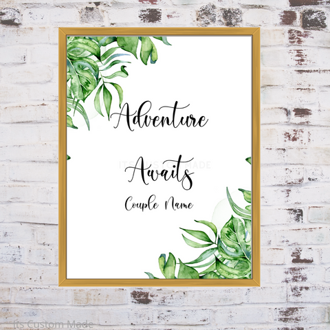 Adventure Awaits Sign -  Wedding Welcome Sign - Travel Theme - Bridal Shower Decorations - Welcome Printable - Poster Printable  - Wedding Easel Sign