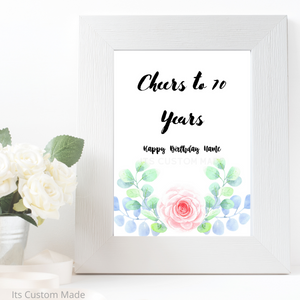 Cheers to 70th Years Sign - 70th Birthday Decoration Sign - Birthday Sign - Birthday Decor - Floral Birthday Sign - 70th Years Loved - Welcome Sign
