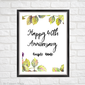 Happy 40th Anniversary Sign - Anniversary Decorations -  Anniversary Print Sign - Party Decorations Sign - Tropical Decorations