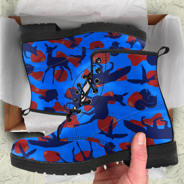 Woodland Creatures Blue Womens Leather Boots - STUDIO 11 COUTURE